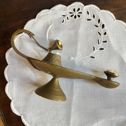 Vintage Etched Brass Aladdin Genie Oil Lamp