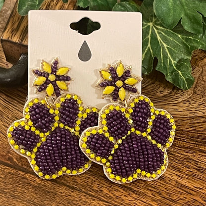 GameDay: Tiger Paw Seed Bead Post Back Earrings