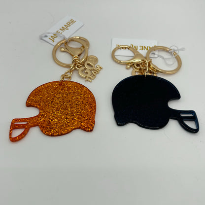 "GO TEAM" Charm and Navy or Gold Glitter Football Helmet Keychain