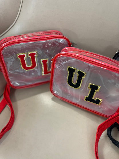 Stadium Bags: Clear Crossbody Purse Red and Black