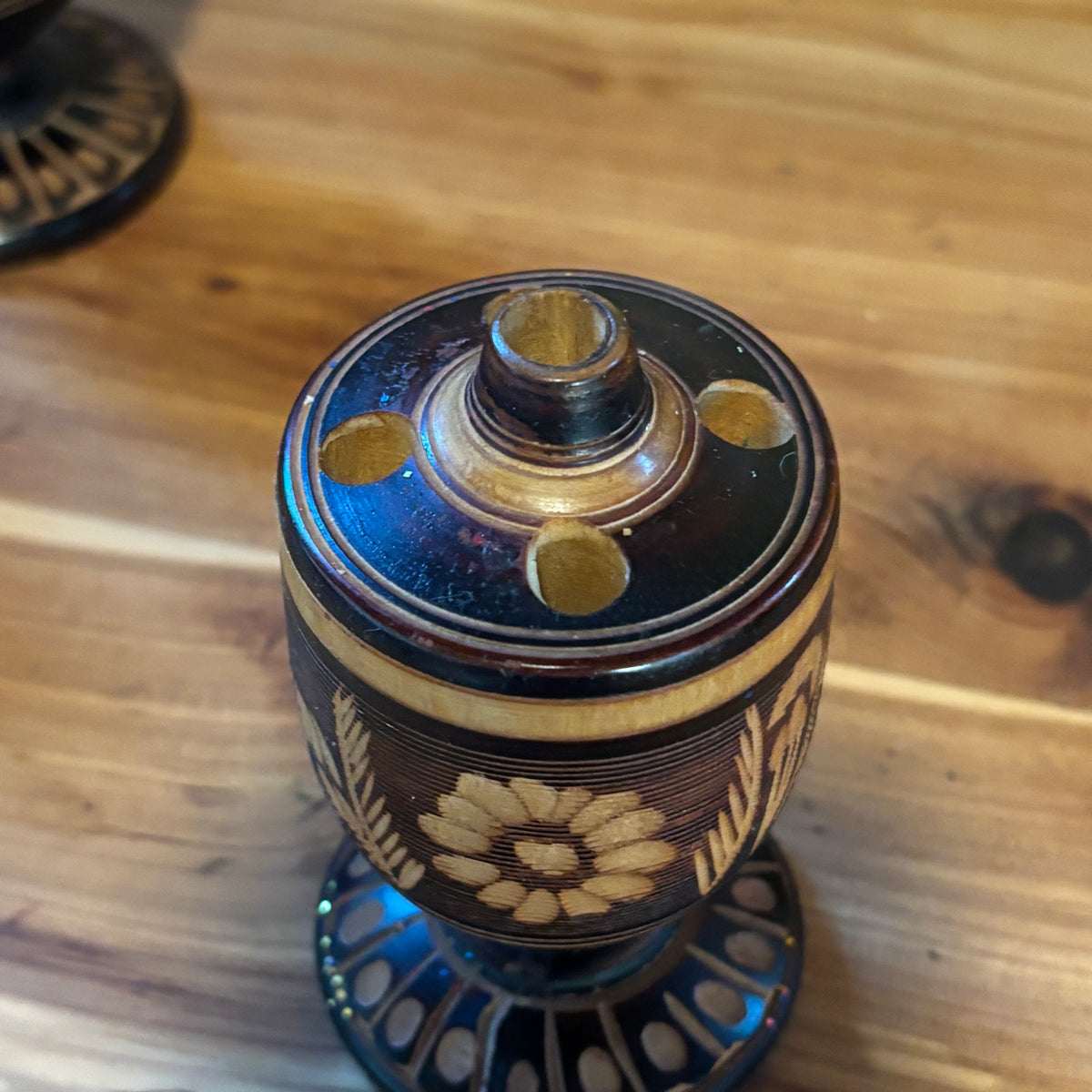 Carved Wood Salt & Pepper and Toothpick Holder Set