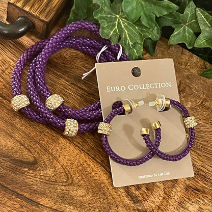 Cable Braid Hoop with Pave Station Earrings or Bracelet Set