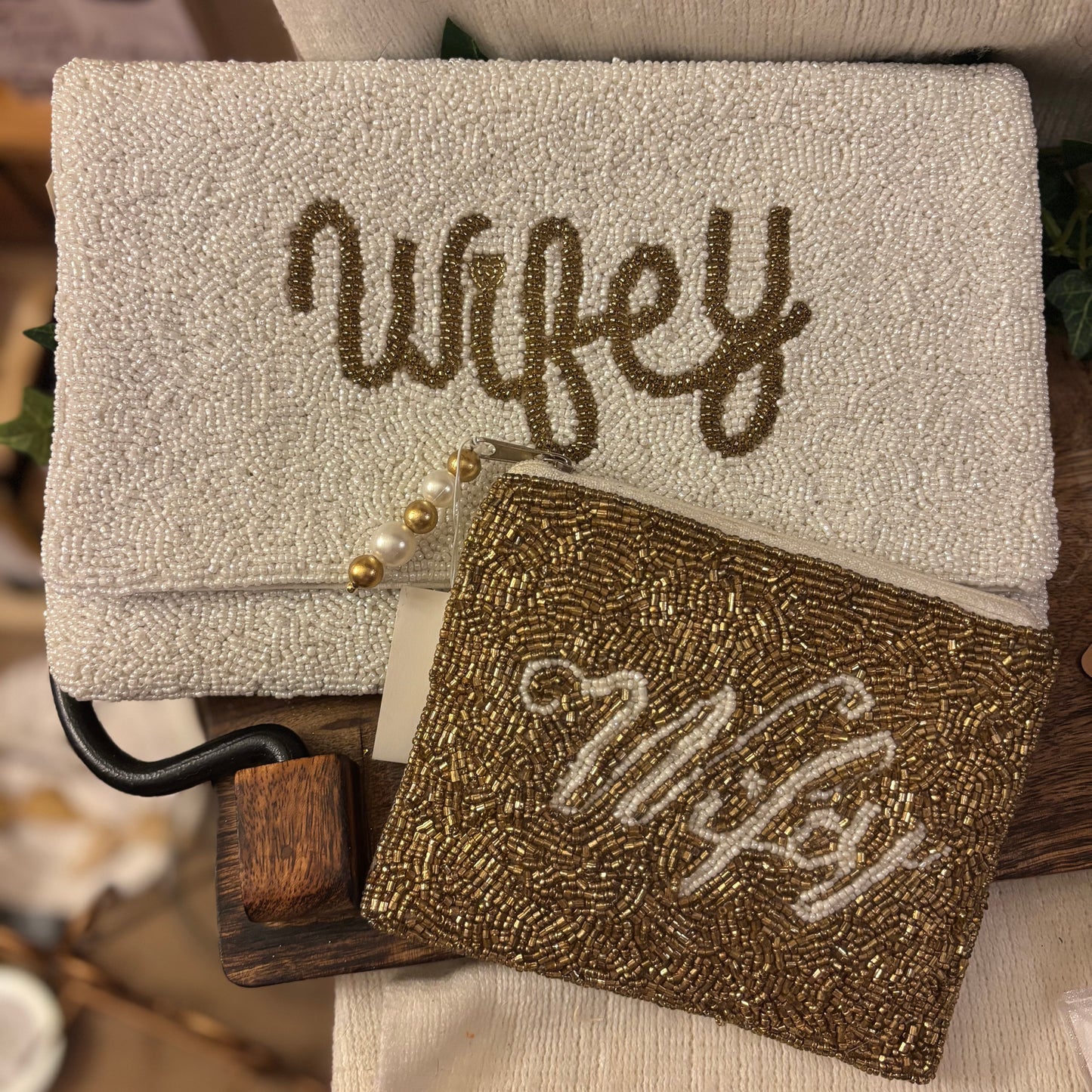Bride ~ Seed Bead Crossbody Clutch Wifey