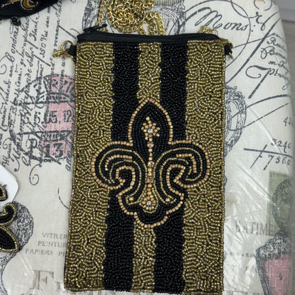 Fleur De Lis Seed Bead Crossbody Purse