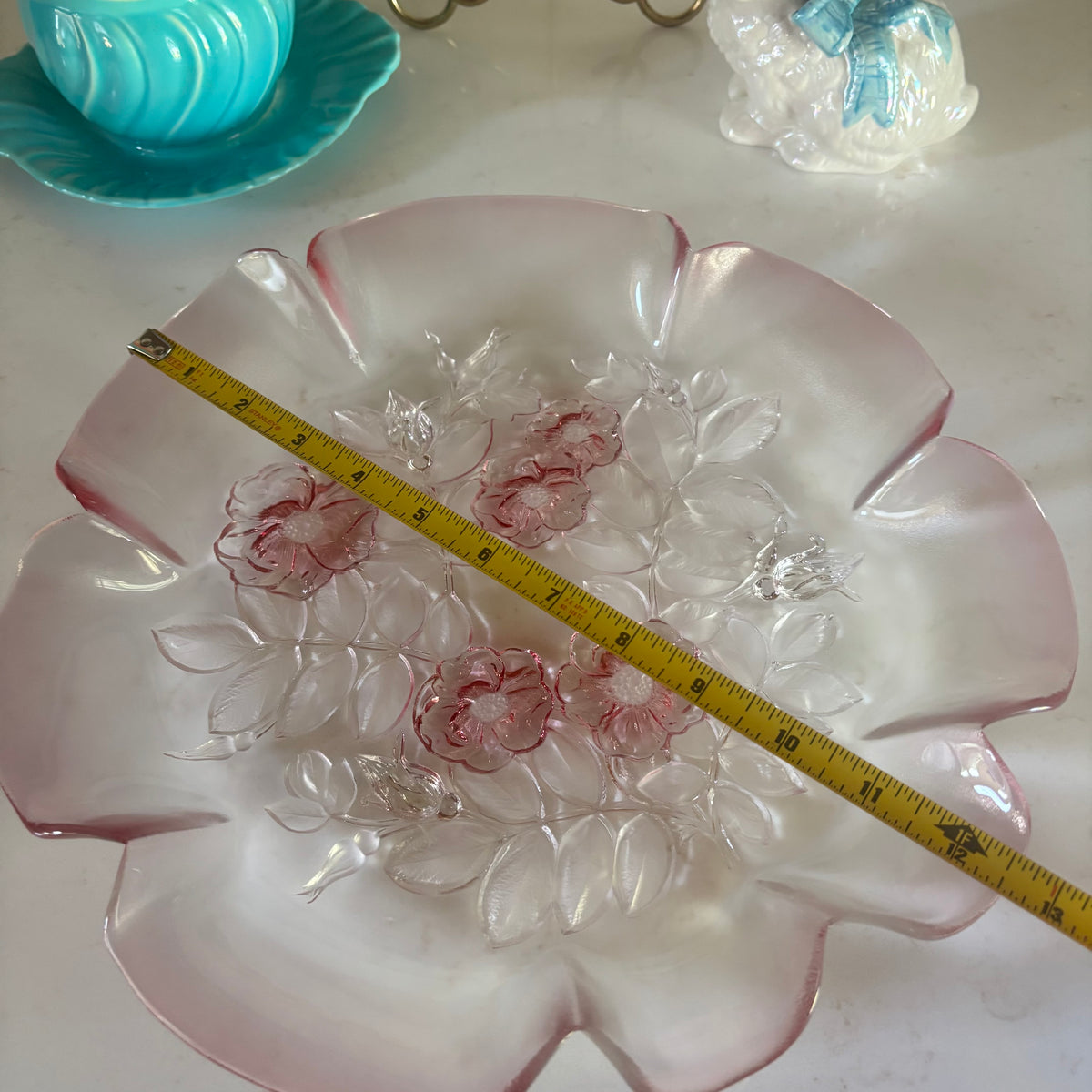 Vintage Mikasa Pink Rosella Walther Crystal 12.5” round platter/tray