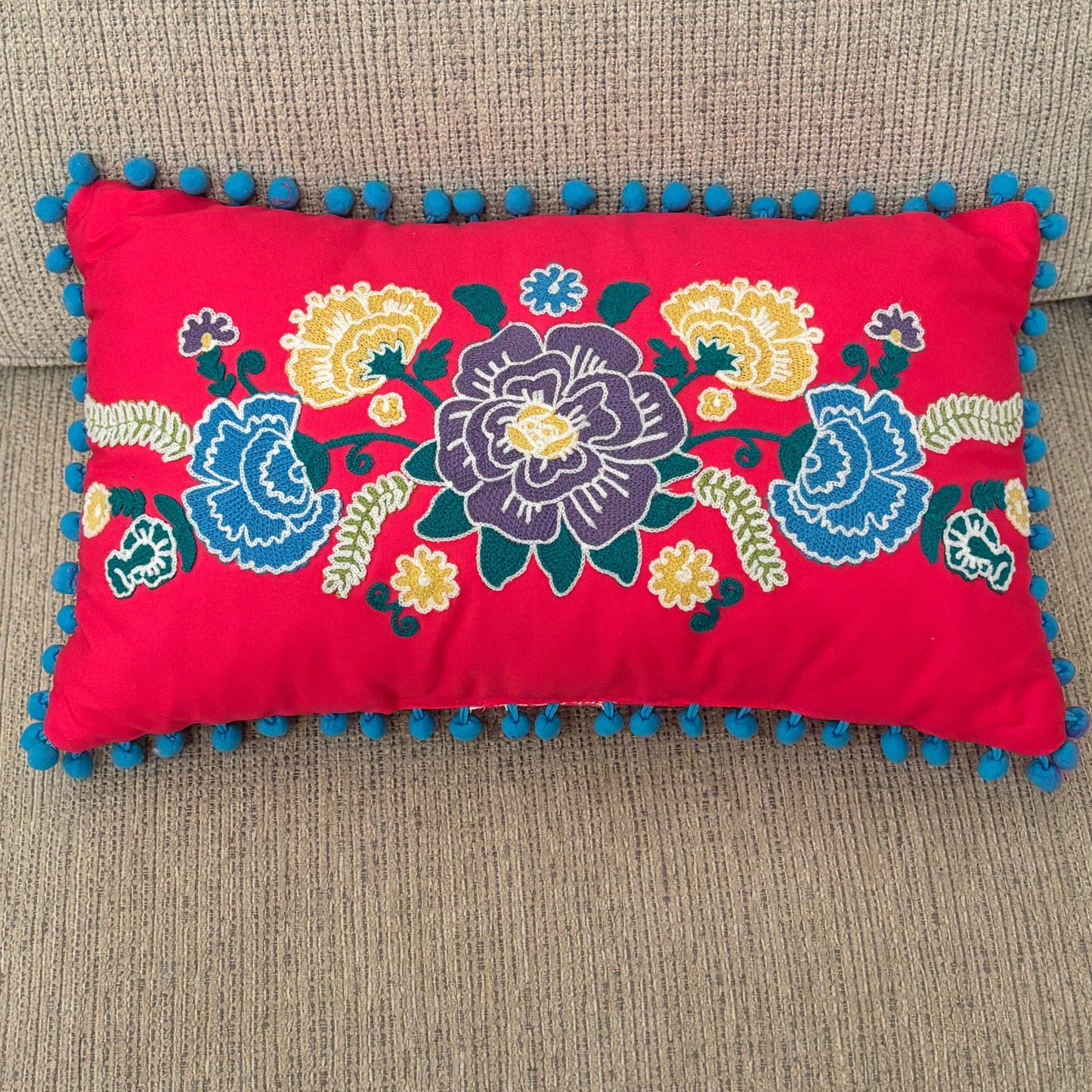 decorative embroidered floral throw pillow