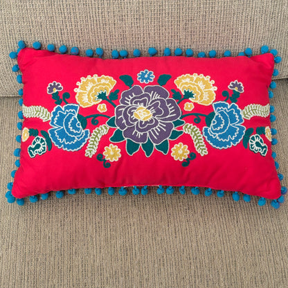decorative embroidered floral throw pillow