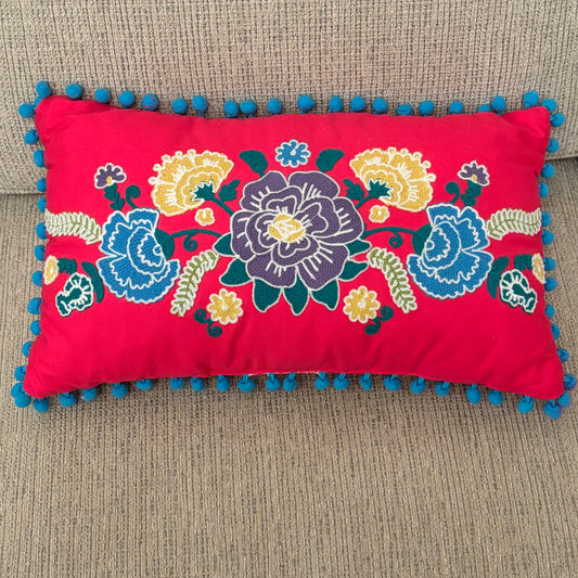 decorative embroidered floral throw pillow