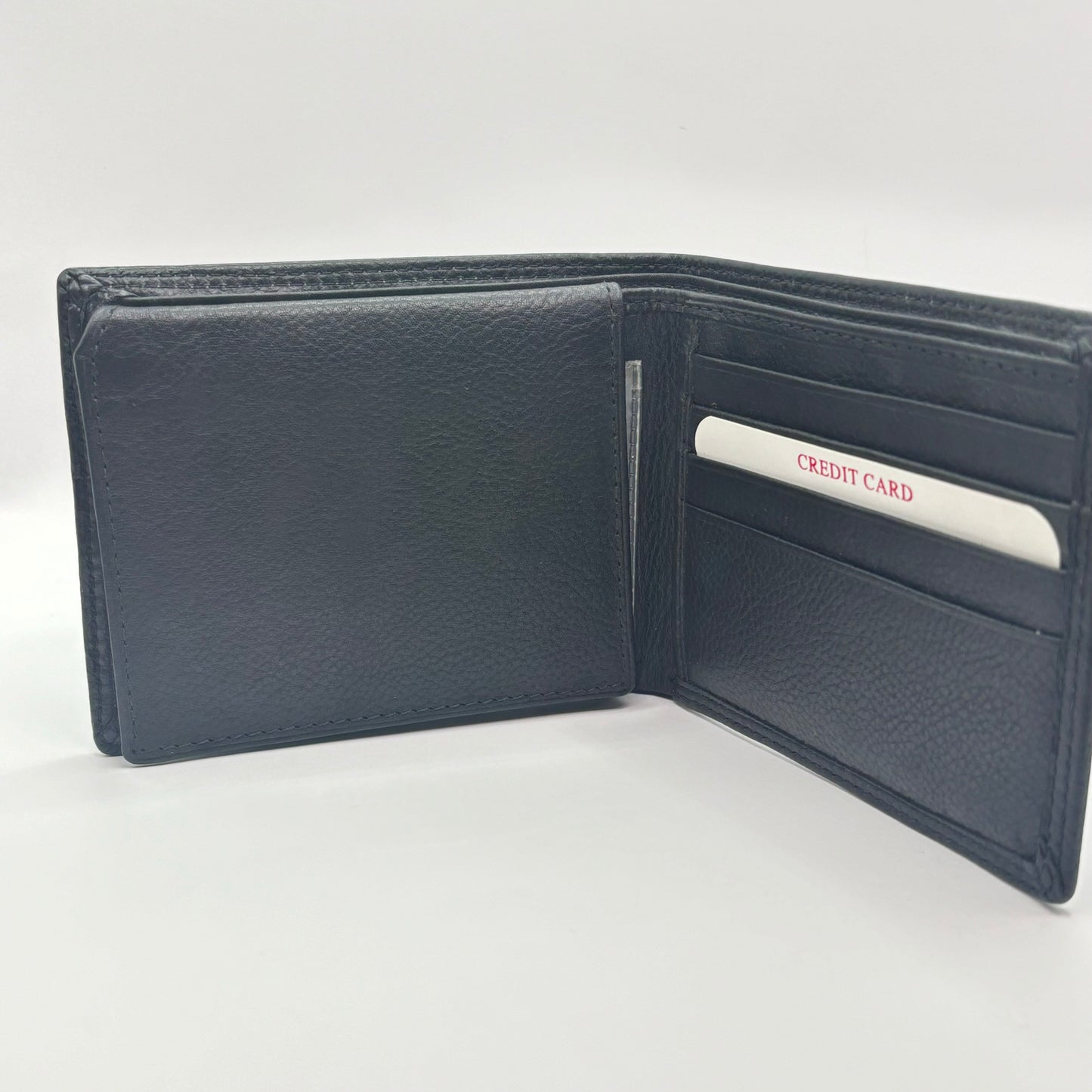 Men’s Black Genuine Leather Bifold Wallet with White Threading