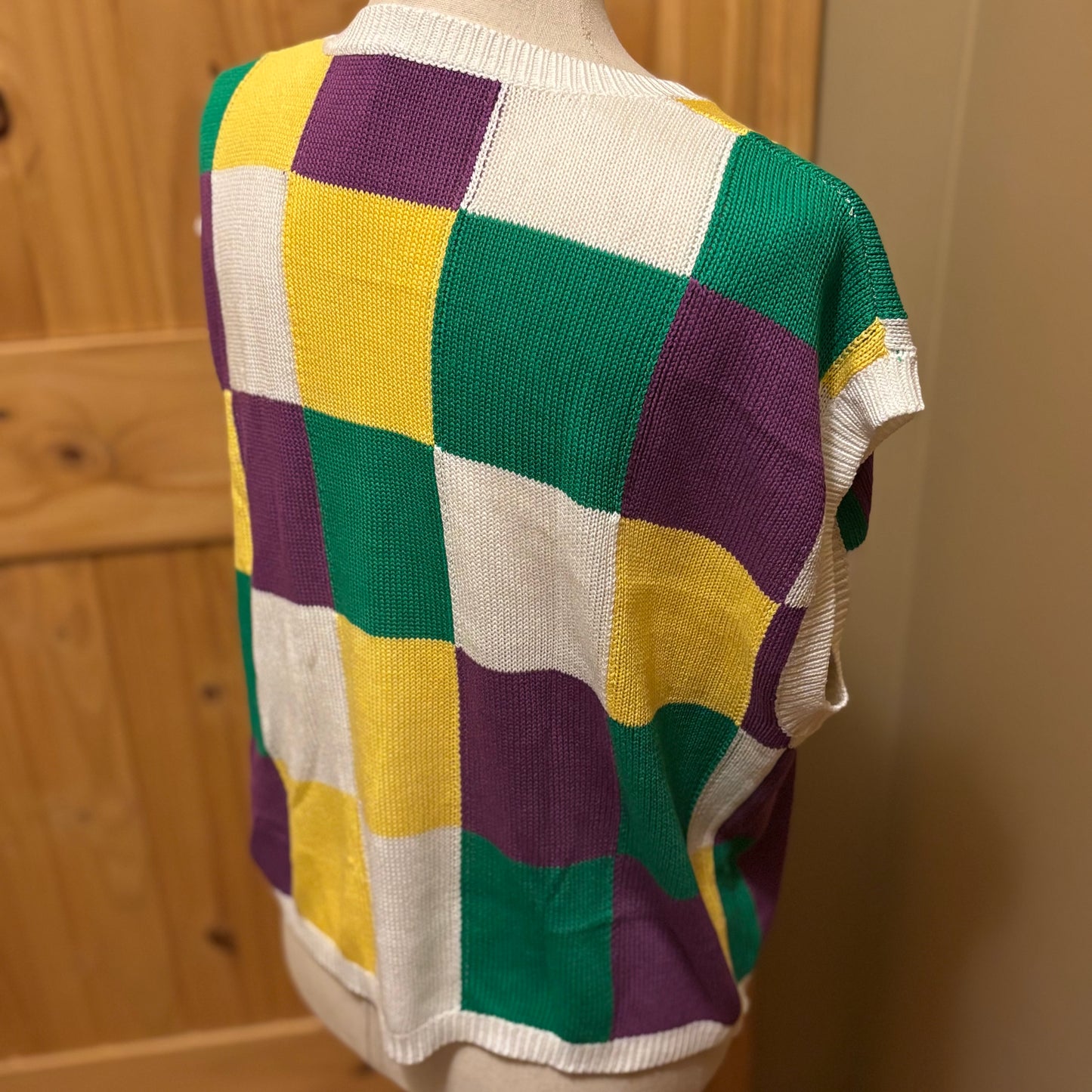 Mardi Gras Colorblock Cap Sleeve Knitted Sweater Top