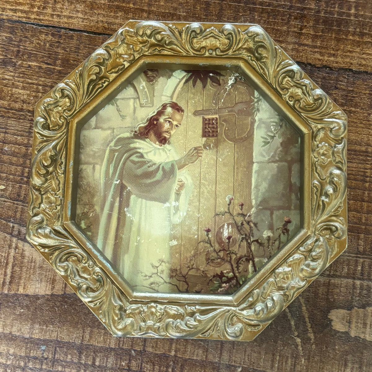 Vintage Octagonal Frame of Jesus Knocking at the Door