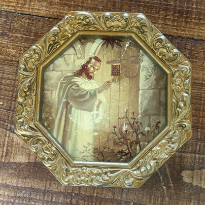 Vintage Octagonal Frame of Jesus Knocking at the Door