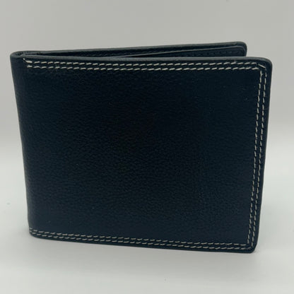 Men’s Black Genuine Leather Bifold Wallet with White Threading