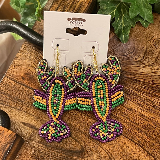 Mardi Gras Crawfish Dangle Earrings