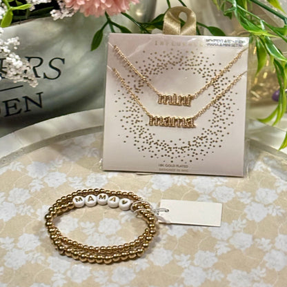 Necklaces - Dainty Chain Link Necklace Set Featuring Studded Mama & Mini Pendants • Bracelet Set