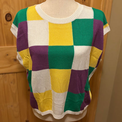 Mardi Gras Colorblock Cap Sleeve Knitted Sweater Top