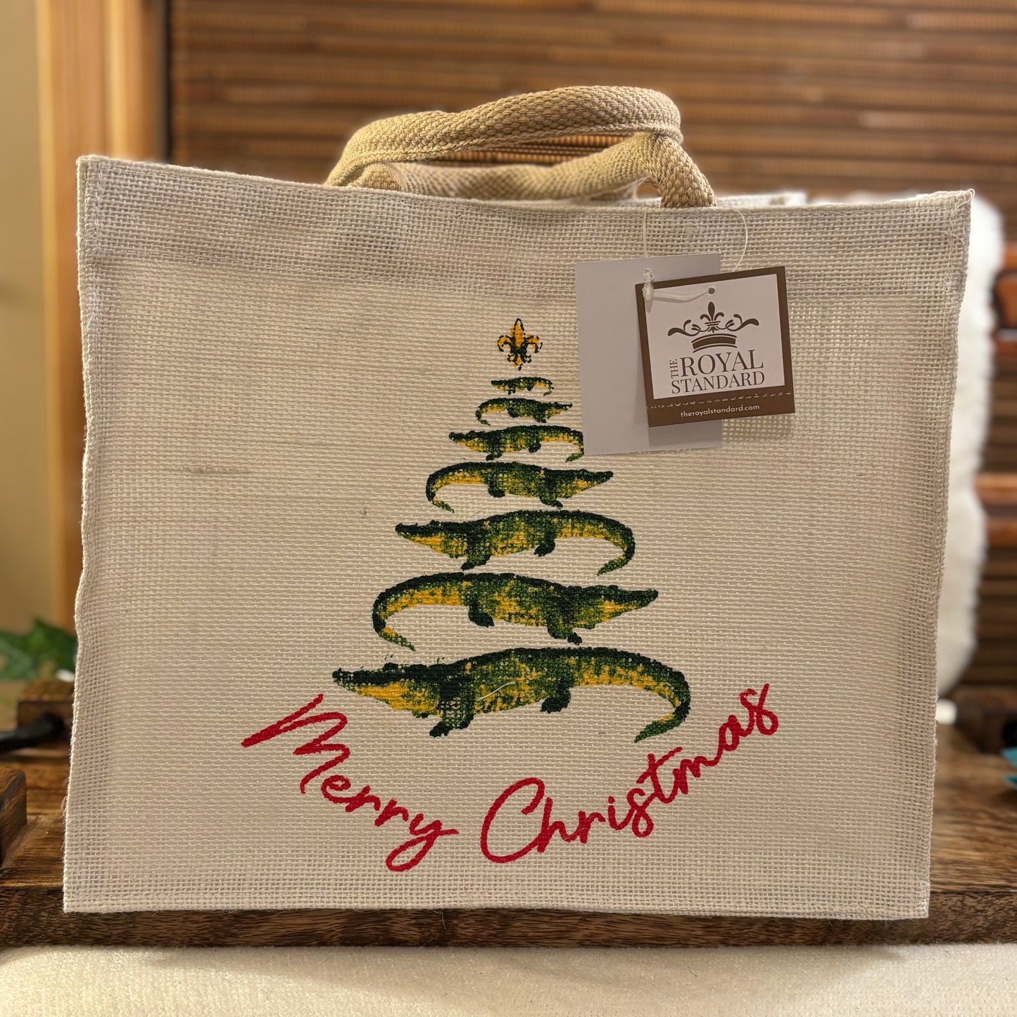 Gator Christmas Tree Gift Tote White/Green/Red  12x10x8