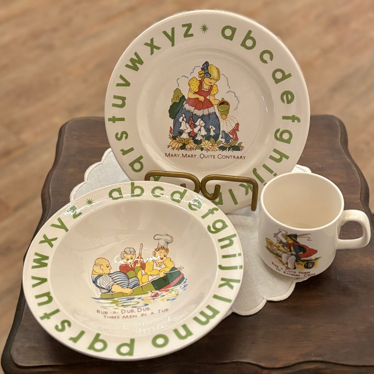 Vintage Glo-stone 3pc Set Alphabet Nursery Rhyme