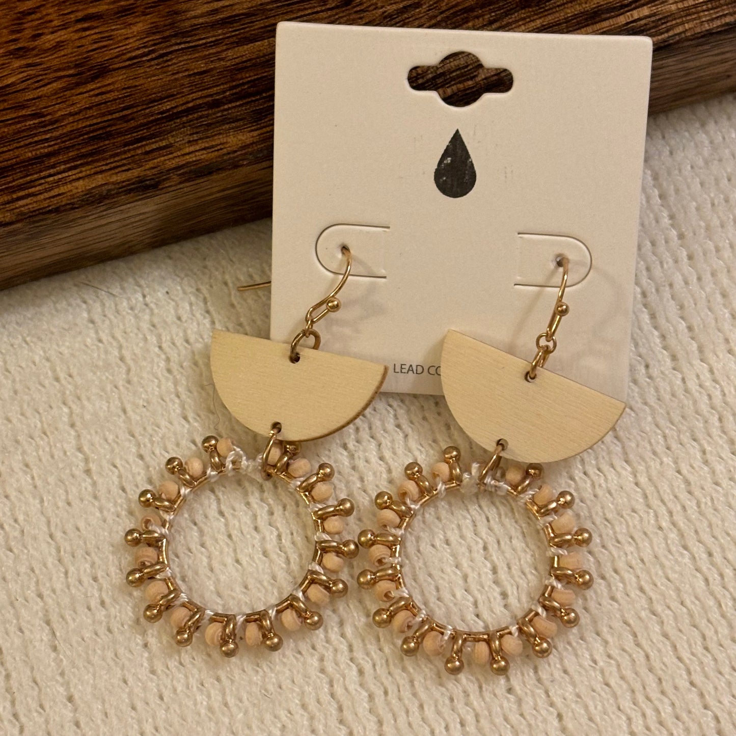 Circle Cut Wood Drop Earrings