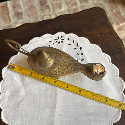 Vintage Etched Brass Aladdin Genie Oil Lamp