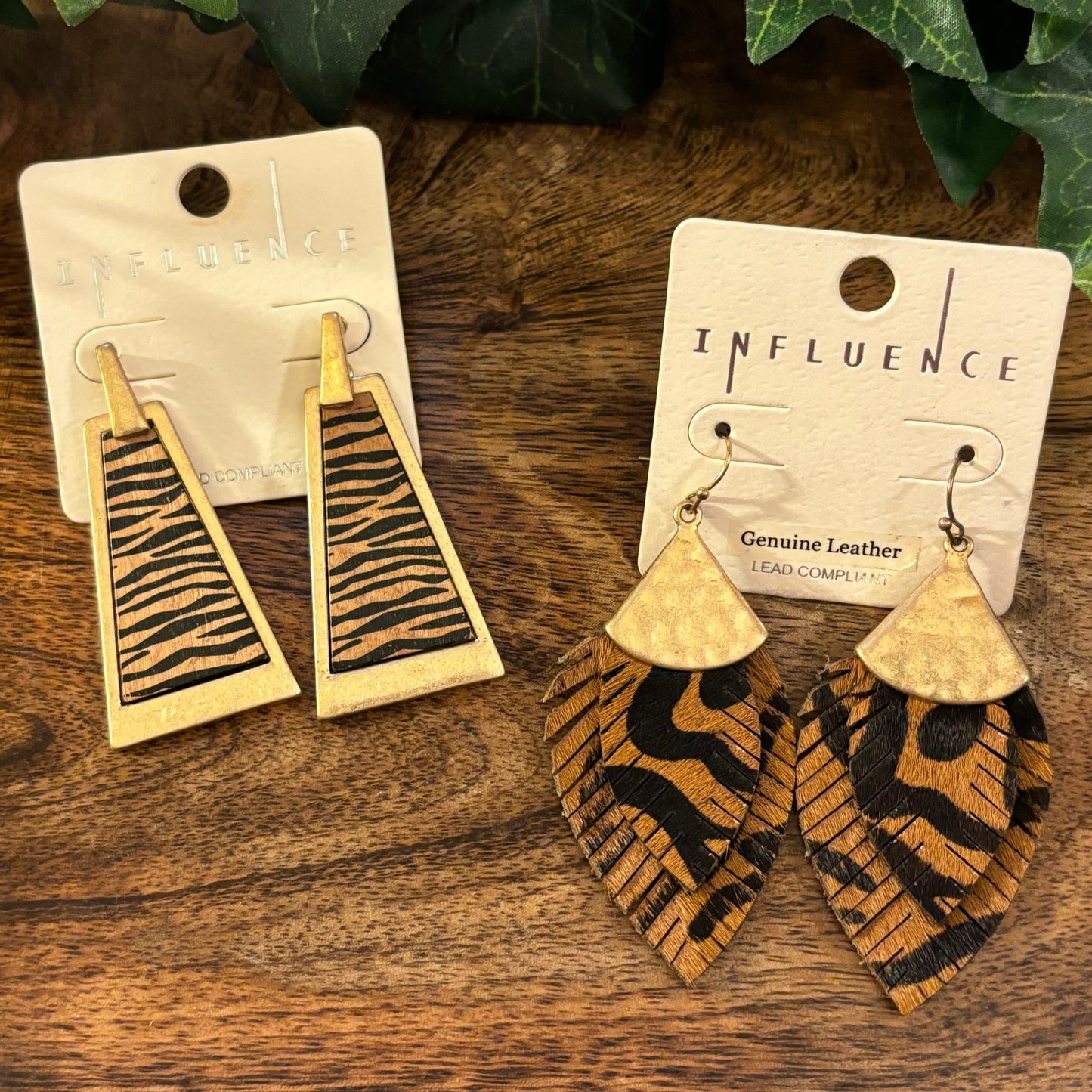 Tiger Print Leather Dangle Earrings