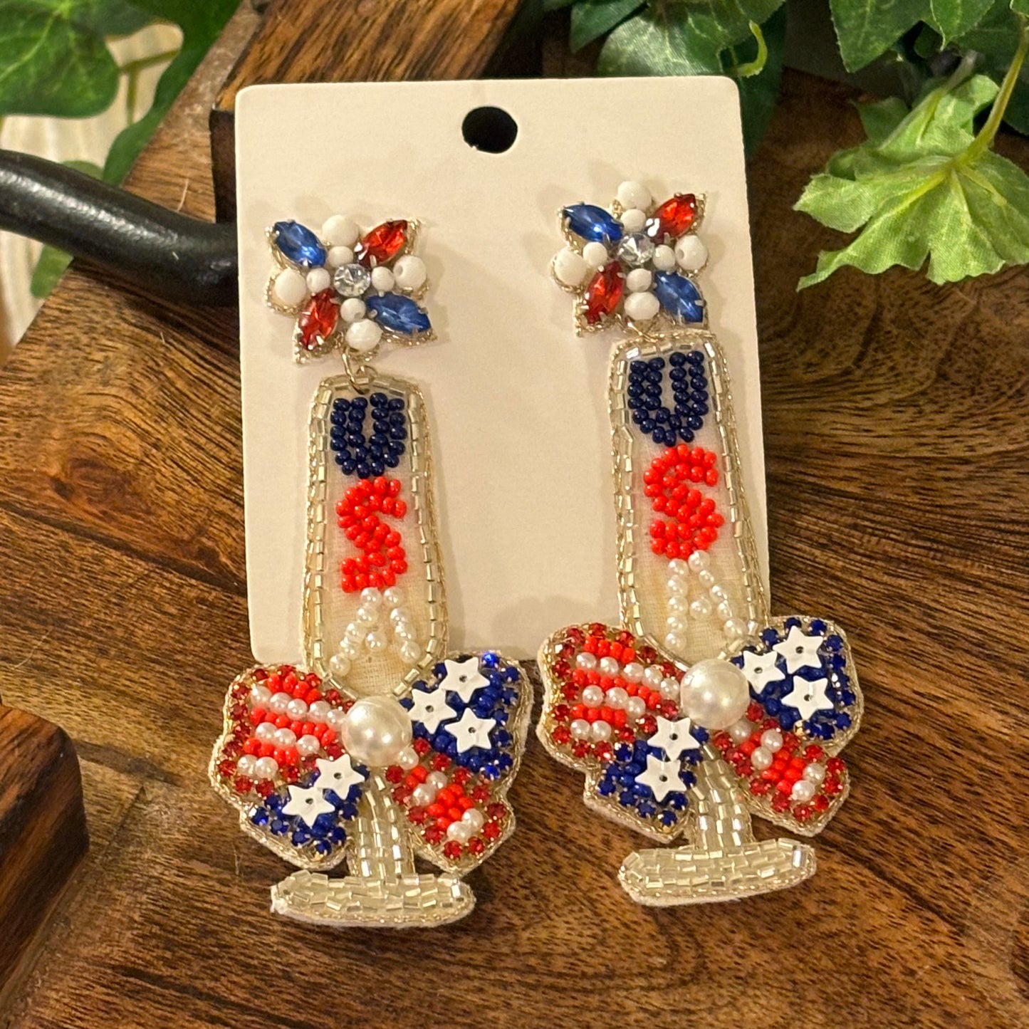 USA Seed Bead Statement Earrings