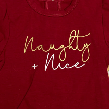 Infant Long Sleeve Snapshirt - “Naughty + Nice” 6-12 months