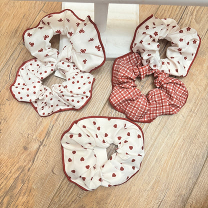 Red and White Printed Hair Scrunchie