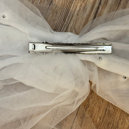 Large White Hair Bow • Faux Pearl