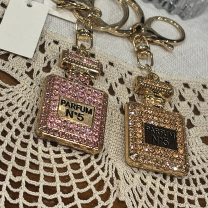 Rhinestone Embellished Parfum Shaped Keychain
