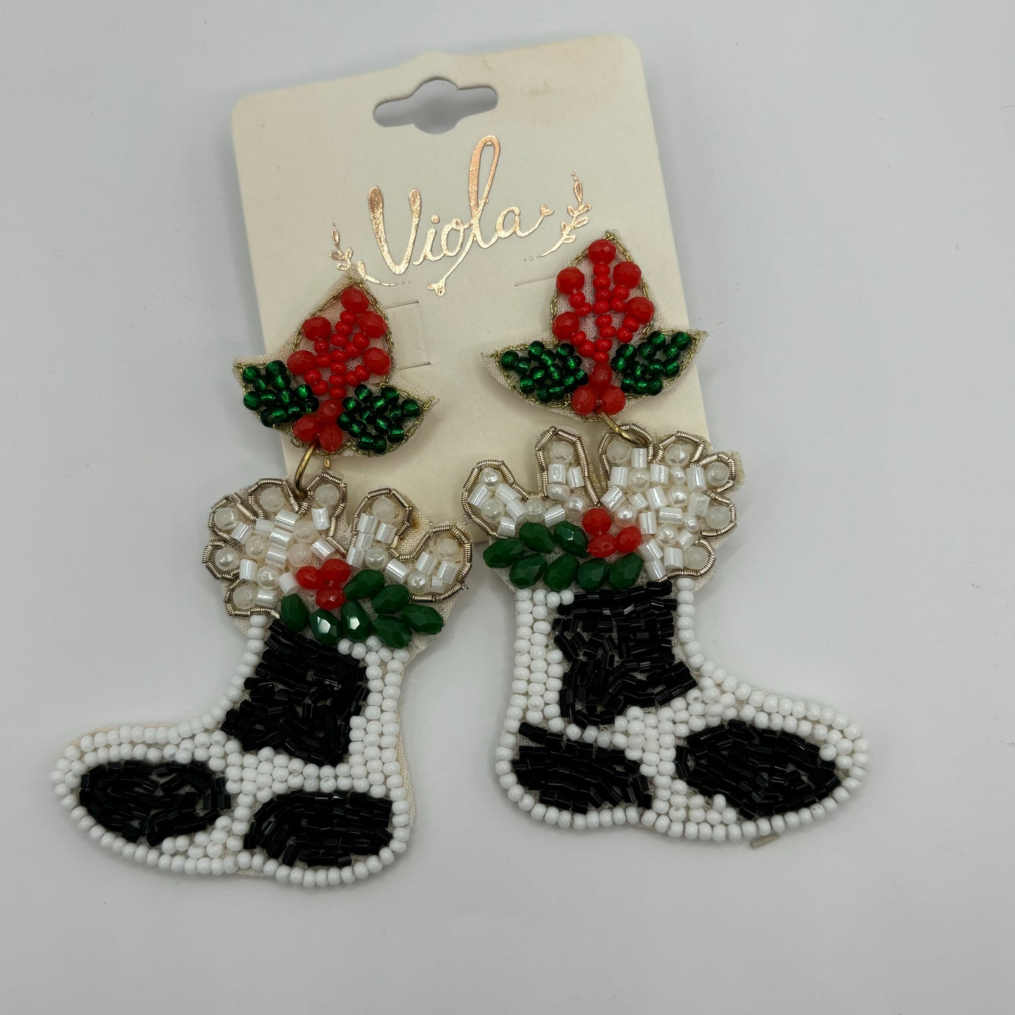 Christmas Statement Seed Bead Post Back Earrings ~Cow Print Boots • Car with Tree