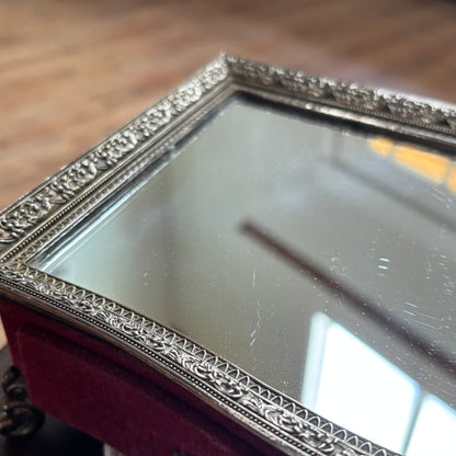 Vintage Red Velvet Footed Hollywood Regency Style Vanity Dresser Jewelry Box