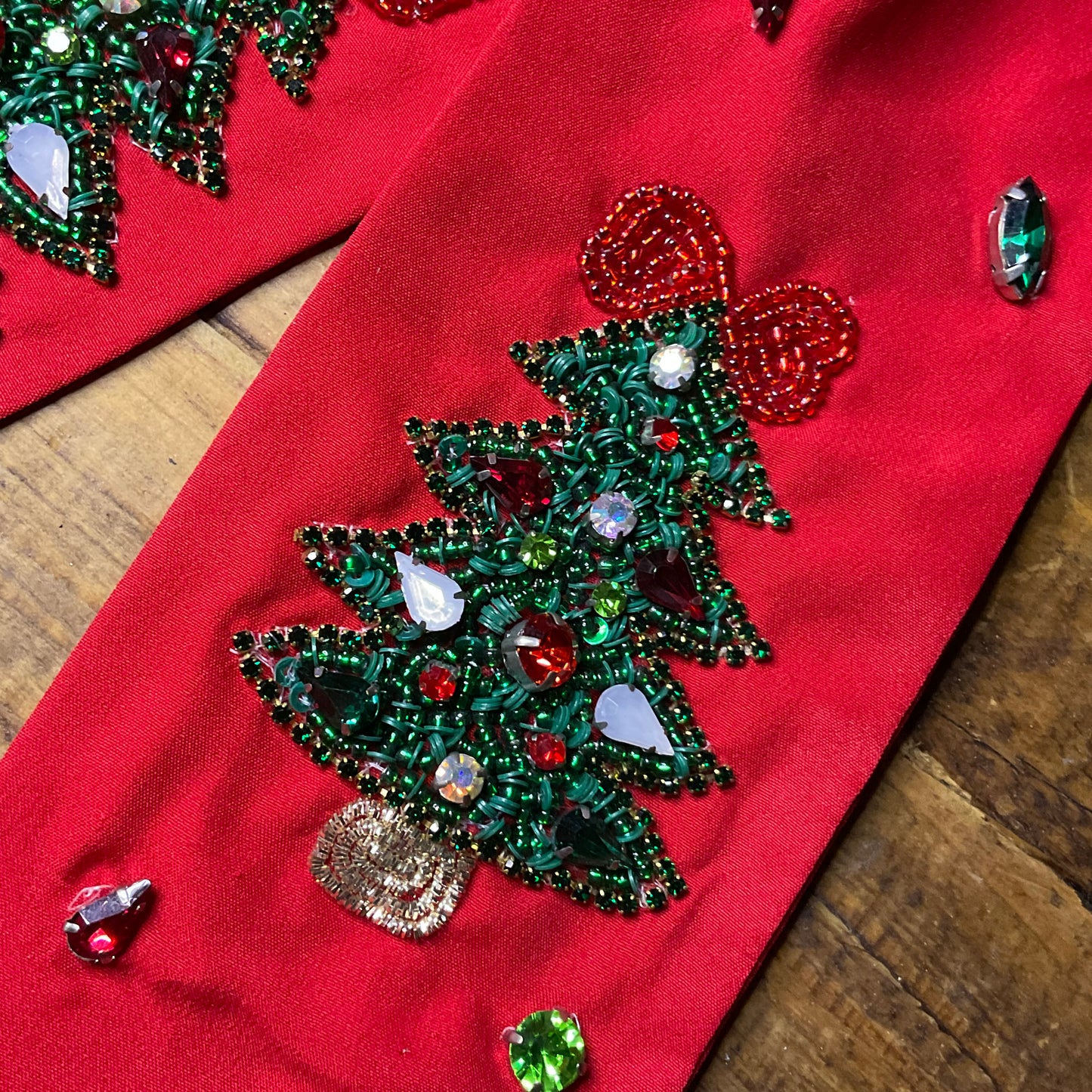 Christmas Hair Bow Featuring Seed Bead and Colored Stones