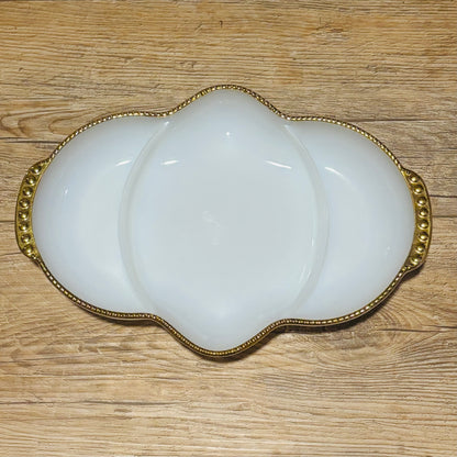Fire King Milk Glass With Gold Trim Divided Dish