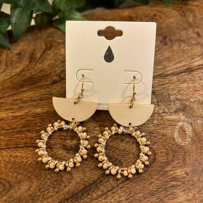 Circle Cut Wood Drop Earrings