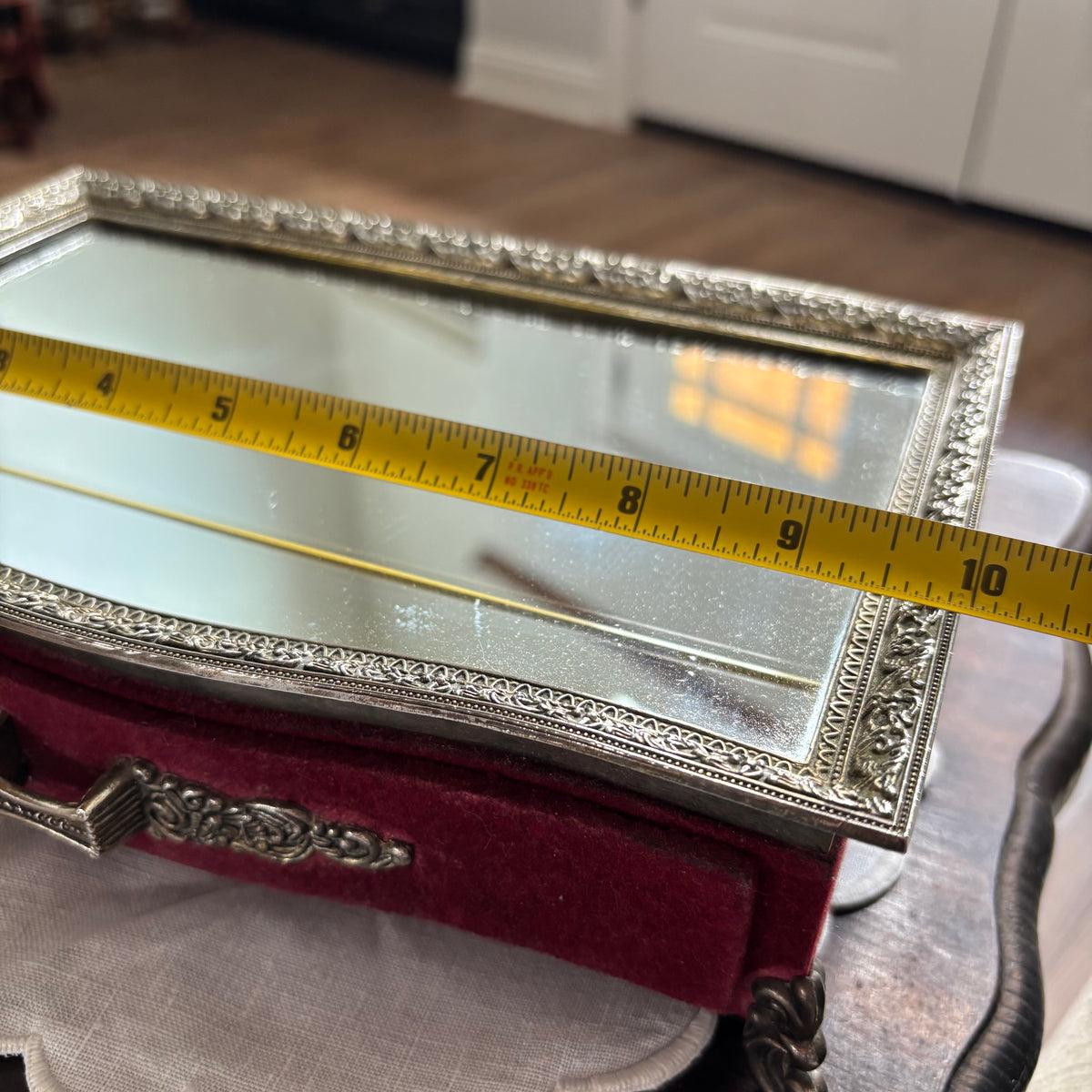Vintage Red Velvet Footed Hollywood Regency Style Vanity Dresser Jewelry Box