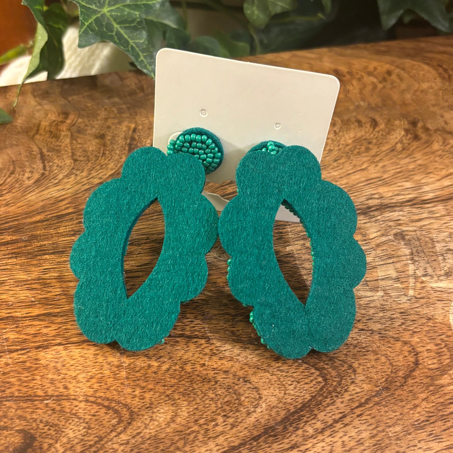 Green Statement Seed Bead Post Back Earrings