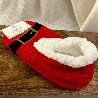 Women's Santa Belt Sherpa Slippers Red/White