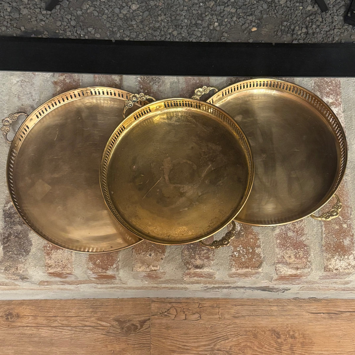 Brass Tray with Floral Embossed Handles • 3 sizes