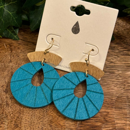 Teal Drop Cut Wood Drop Earrings