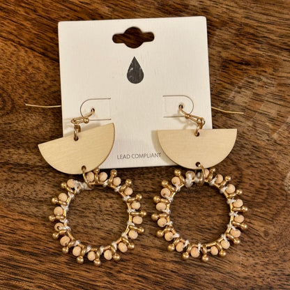 Circle Cut Wood Drop Earrings