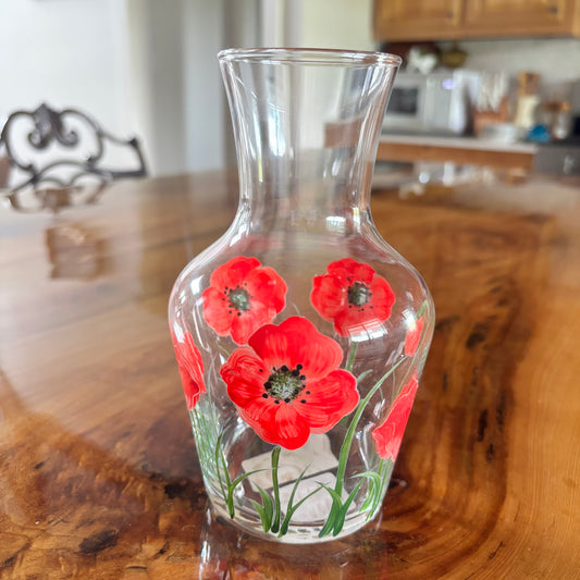 Vintage Glass Carafe ~ Hand Painted Poppy Decoration