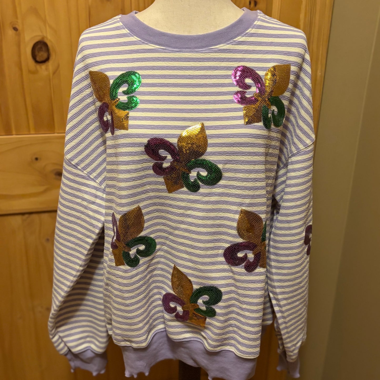 Sequin Mardi Gras Graphic Striped Sweatshirt