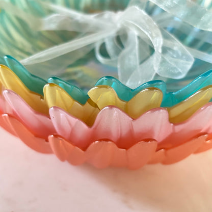 Akcam Turkish Glass Dessert Bowls Set of 4 Pastel Blue Orange Yellow Pink • NEW but Vintage