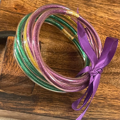 Mardi Gras Glitter Jelly Bangle Bracelet Stack