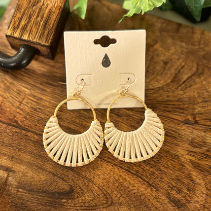 Ivory Leather And Gold Metal Dangle Earrings