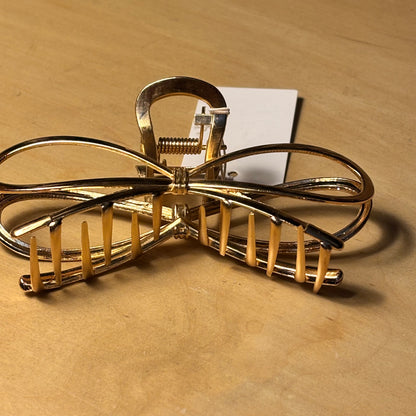 Hair Claw Clip 3” Bow Gold Metal