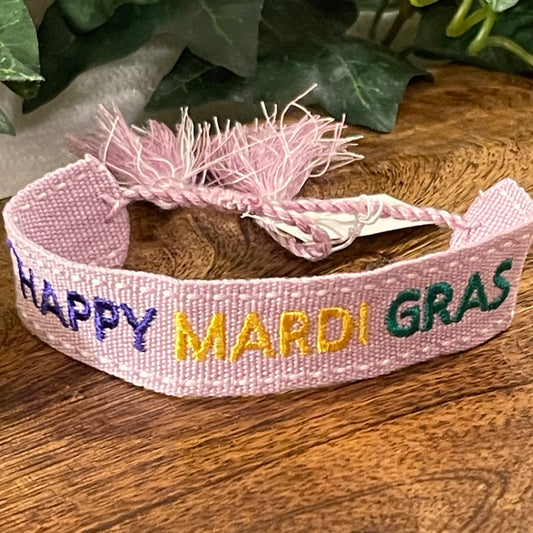 Mardi Gras Fabric Bolo Bracelet