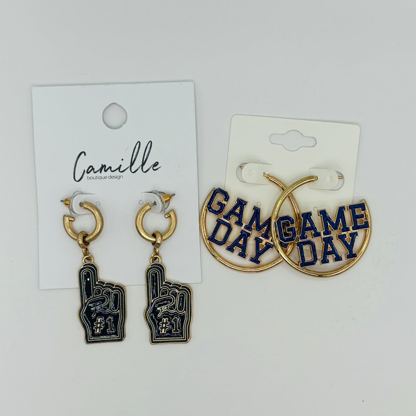 GameDay: Navy Blue Foam Finger Post Style Hoop Drop Earrings or Game Day Hoops