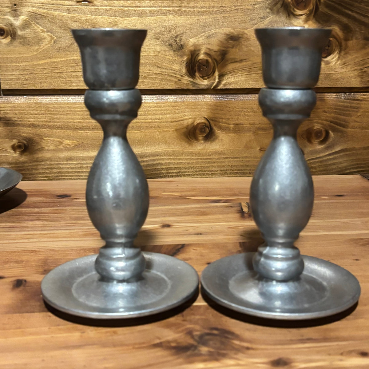 Pair of Vintage Pewter Candlesticks Candle Holders